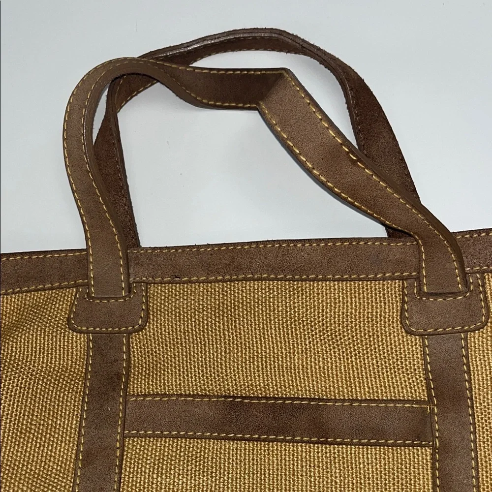 Tommy Bahama Large Tan Burlap and Brown Men's Travel Tote